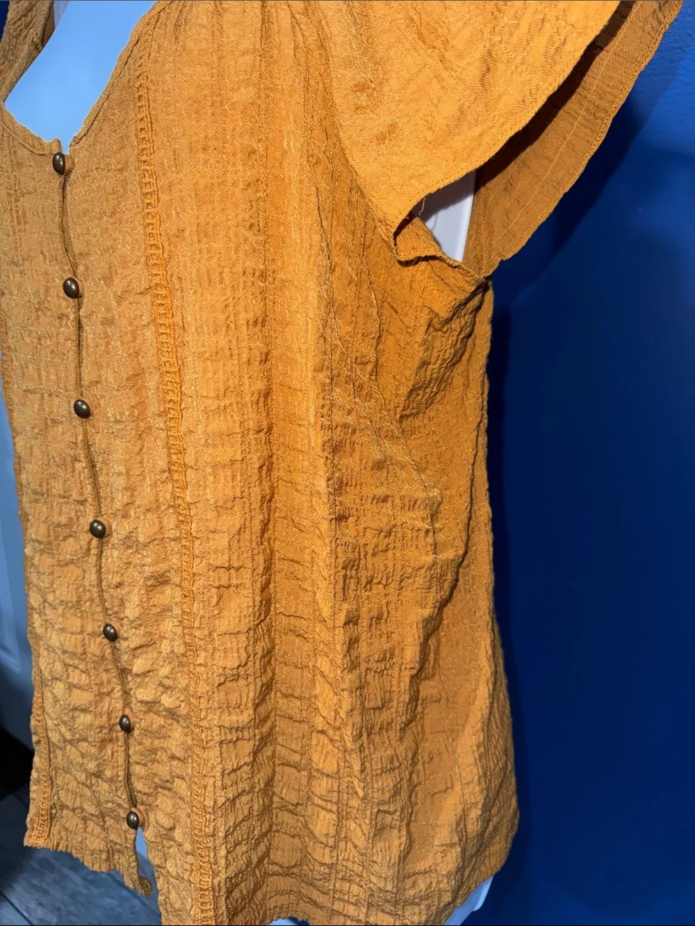 Rewind -Mustard Front Button Textured Boho Top Size XL